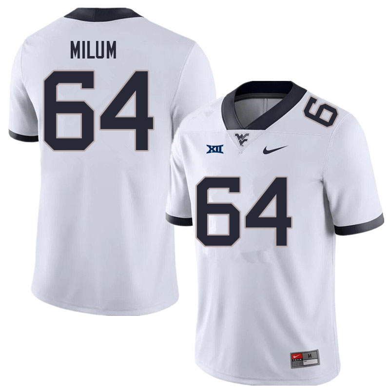 Men #64 Wyatt Milum West Virginia Mountaineers College Football Jerseys Sale-White